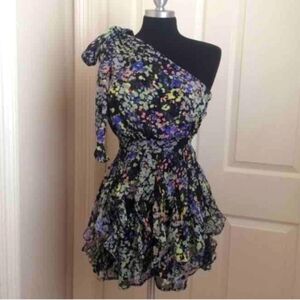 MM Couture One-Shoulder Dress - Black with Multicolor Floral